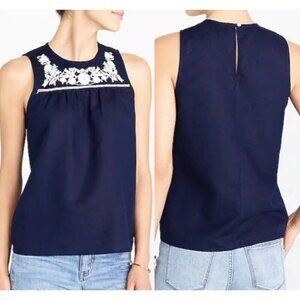 J. CREW Womens Blue White Floral Embroidered Tunic Top Shrit Size 00